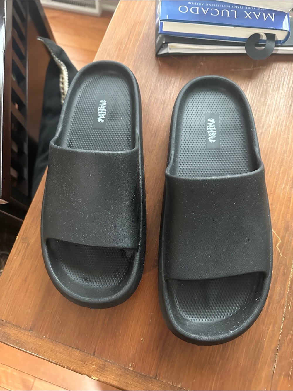 Mad Love Black Slide Sandals with White Logo